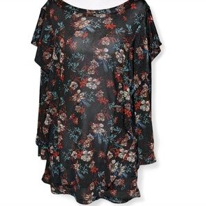 Free People Floral Boho Blouse Sheer Keyhole Back Top Large
